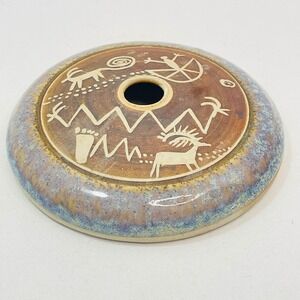 Native American Stoneware Pottery Petroglyph Seed Pot Signed TTF